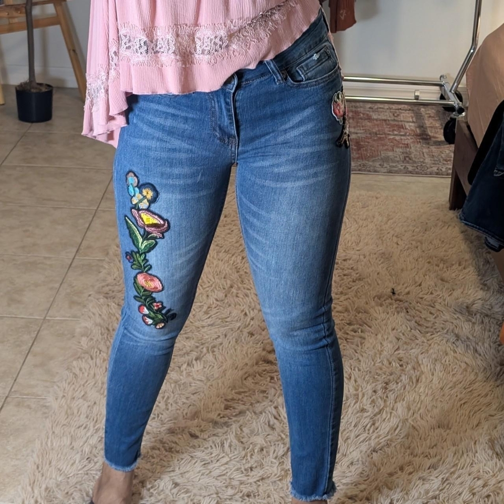 Floral Embroidered Blue Jeans